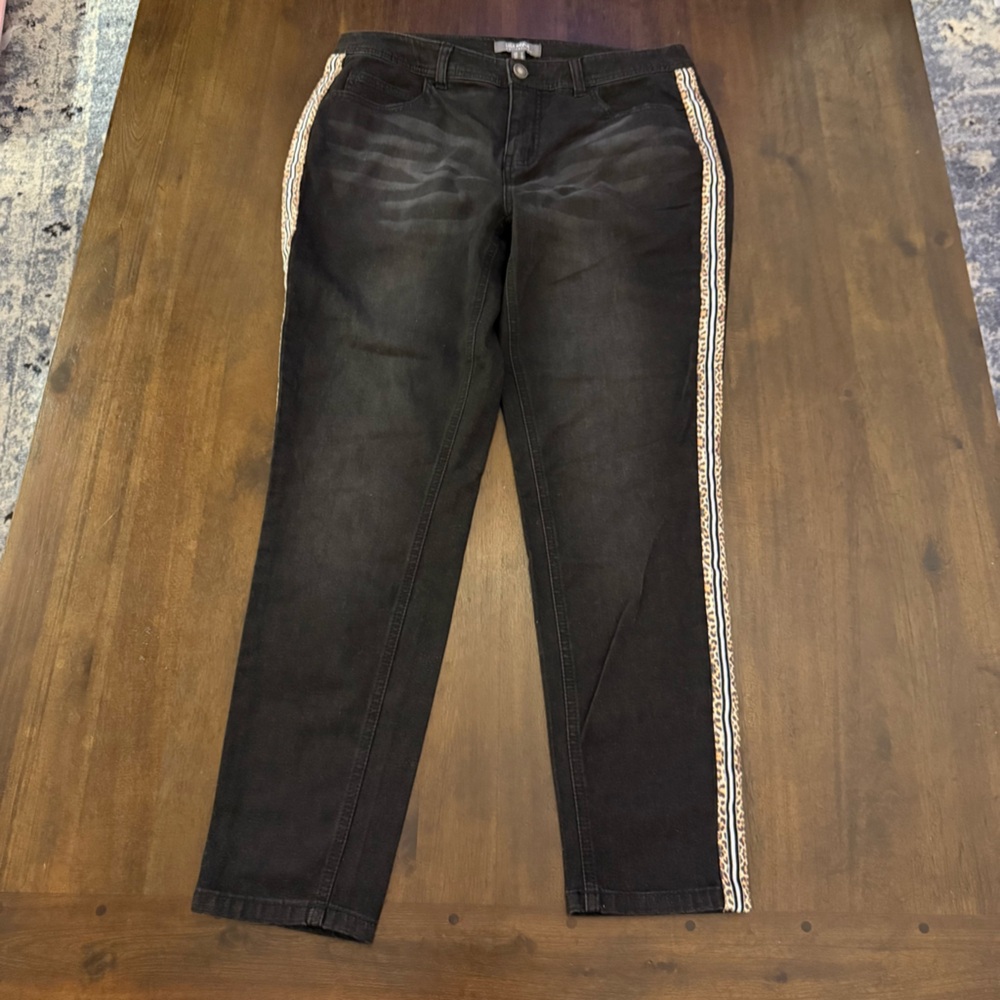 Lisa Rinna Collection Black Jeans with Cheetah Side Stripe